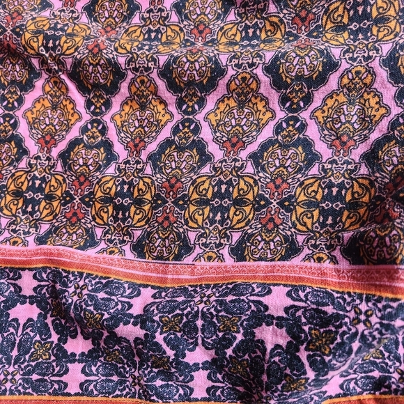 Roamans Plus 18W Linen Blend Pink Orange Geometric Boho Chic Pull-on Shorts - Picture 5 of 8